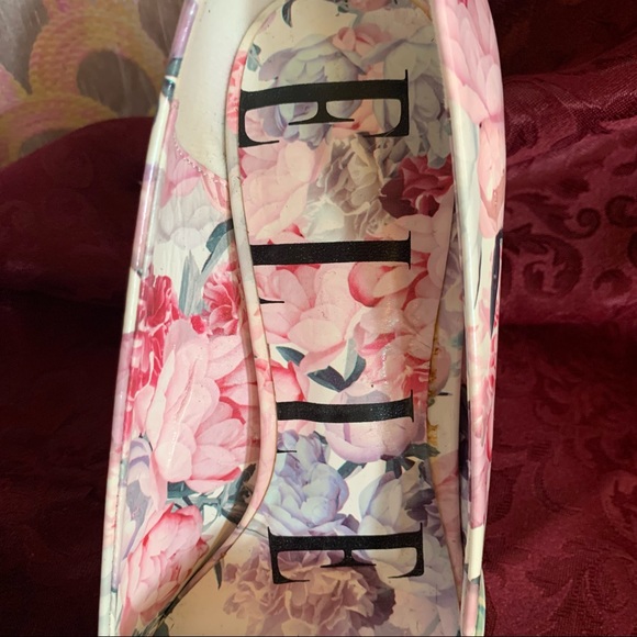 Elle Patent "Pleather" Floral Pastel Pointed Straight Toe Stiletto Pumps Size 10 - Picture 6 of 14